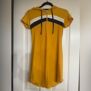 No Boundaries Mustard Hooded Zippered T-Shirt Dress